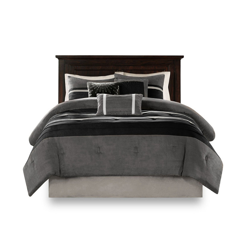 Édredon en faux suède noir 7 pièces - Coussins décoratifs 1 et 3 pour une chambre à coucher chic et douce, Noir