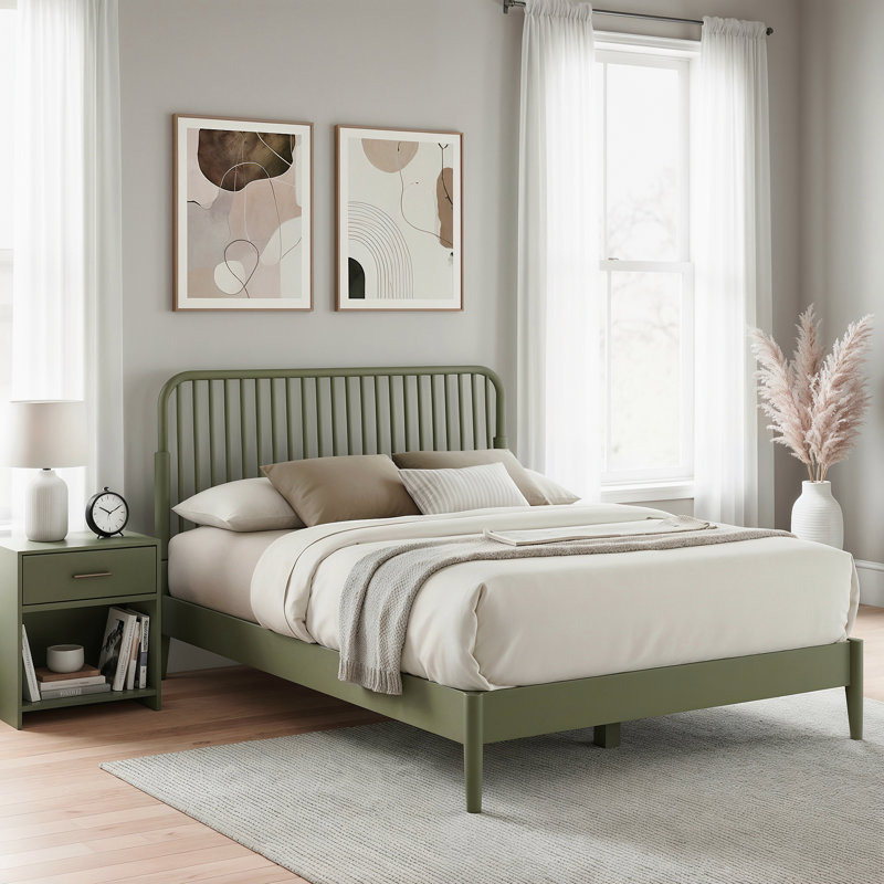 Kentwood Solid Wood Double Bed, Kale Green