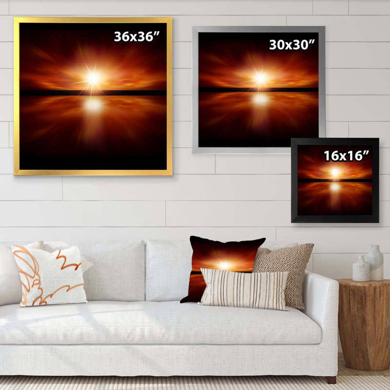 Mystic Red and Black Costal Sunrise - art nautique et côtier sur toile, H 16 po x l 16 po x P 1 po
