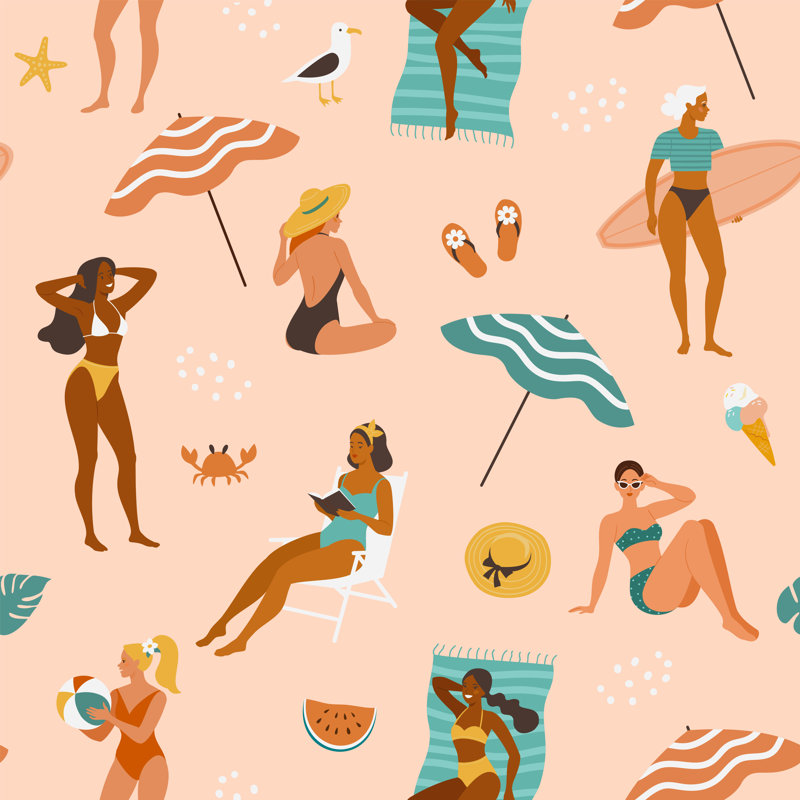 Summer Woman Pattern - Wrapped Canvas Print, 30cm H x 30cm W x 3.8cm D