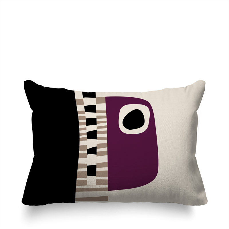 Oreiller rectangulaire réversible intérieur / extérieur Rikka, H 18 po x l 25 po, Mauve / noir / blanc cassé