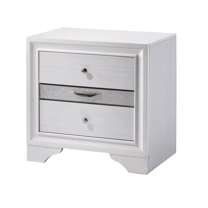 Table de chevet de style contemporain avec finition blanche et compartiment caché pour bijoux, Blanc