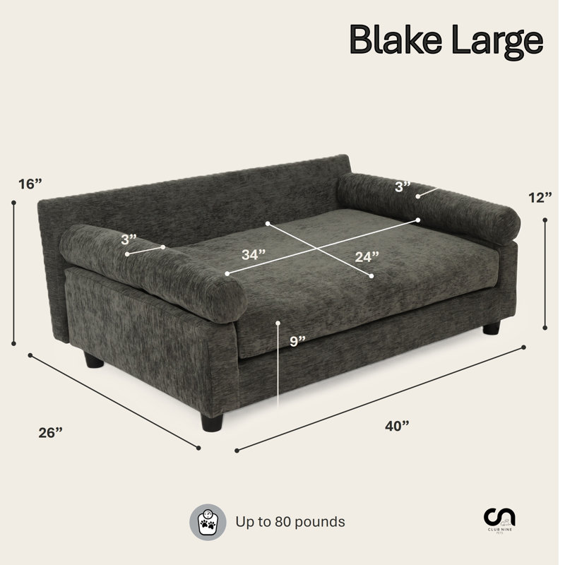 Canapé-lit orthopédique pour chien Blake, Grand l 40 po x P 26 po x H 16 po, Gris foncé