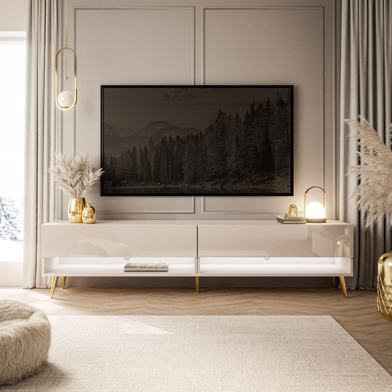 Calante TV Stand cashmire, High Gloss Cashmere/Gold