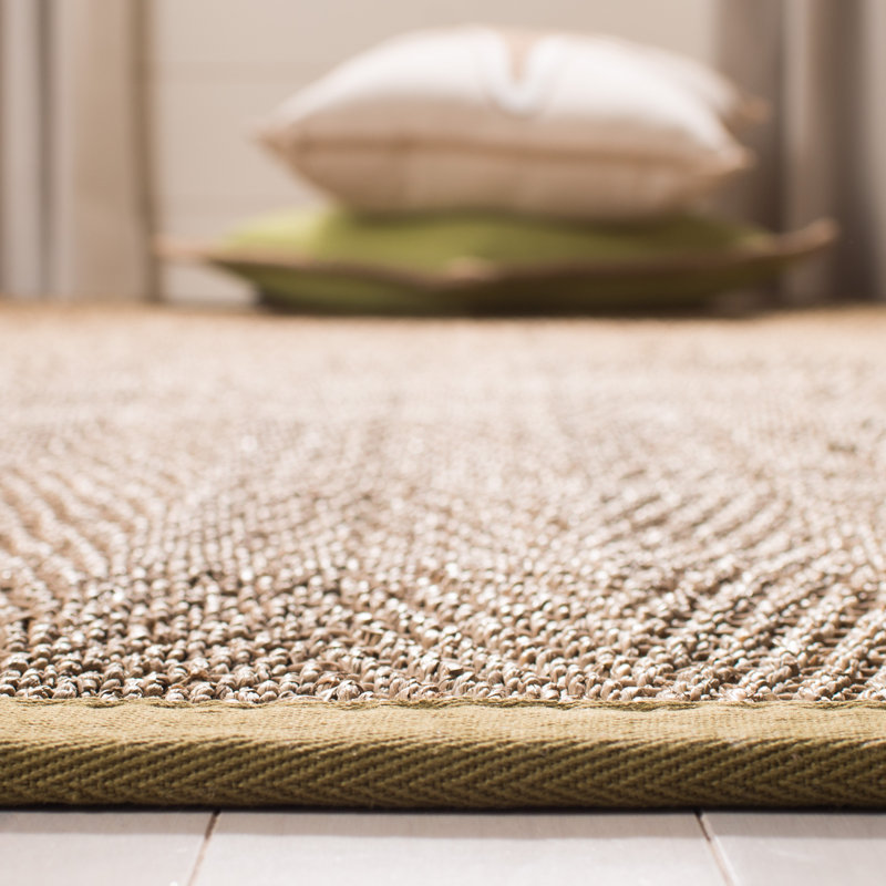 Auckland Bamboo Slat/Seagrass Natural/Olive Area Rug, Rectangle 4' x 6'