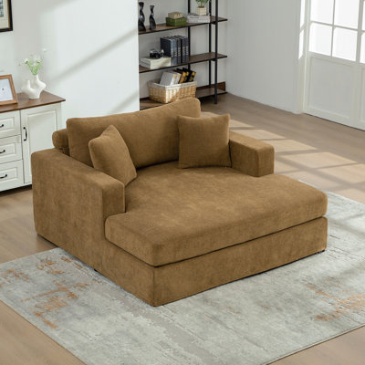 Très grand canapé-lit de 56,3 po de largeur, tissu en lin chenille, pieds en métal robustes, capacité de charge élevée, convient aux salons, aux chambres et aux appartements. Taupe