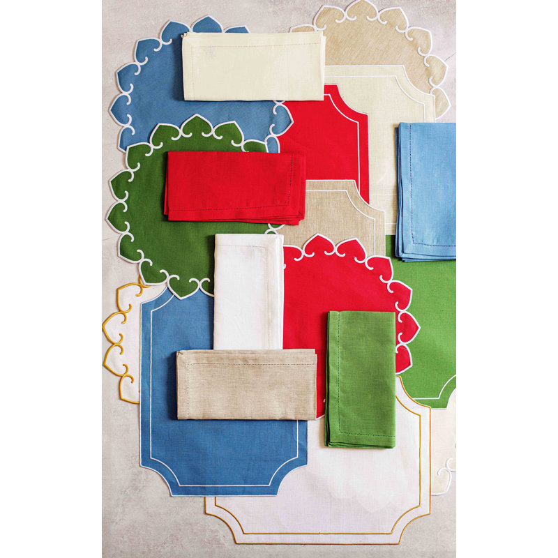 Tessuti Sage Round Placemats With White Stitching, Green