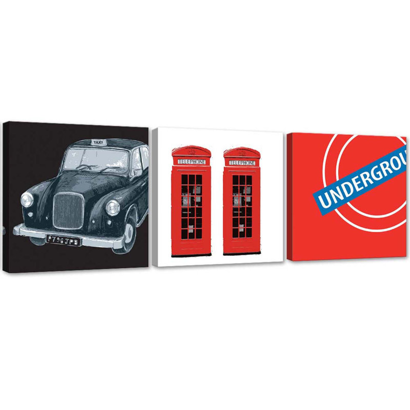 London City Symbol 3 Piece Wrapped Canvas Wall Art Set, 40cm H x 120cm W