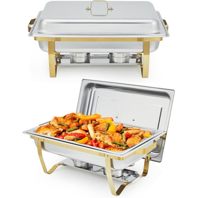 2-Pack 8QT Chafing Dishes Buffet Set, Gold Stainless Steel Chafer Warmers with Frame