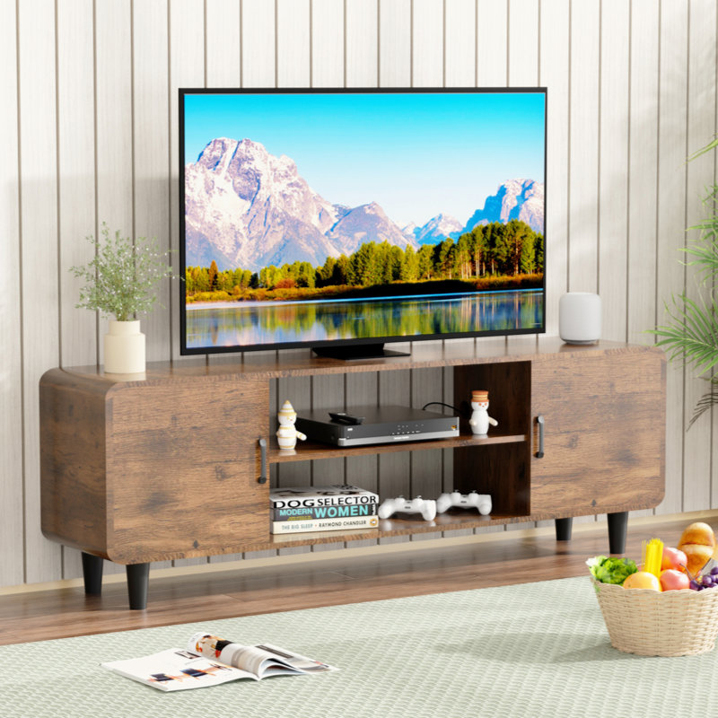 Corrigan Studio® TV Stand with Open Storage Shelves, USB Port and Charging Station, Entertainment Center with 2 Storage Cabinets, Media TV Console Table for 55" TVs