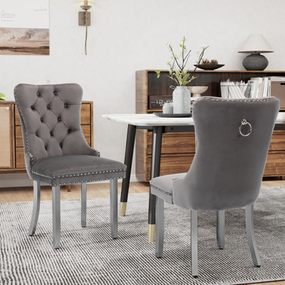 Crossland Velvet Dining Chairs, Tufted Dining Room Chairs with Nailhead Ring Pull Trim for Kitchen
