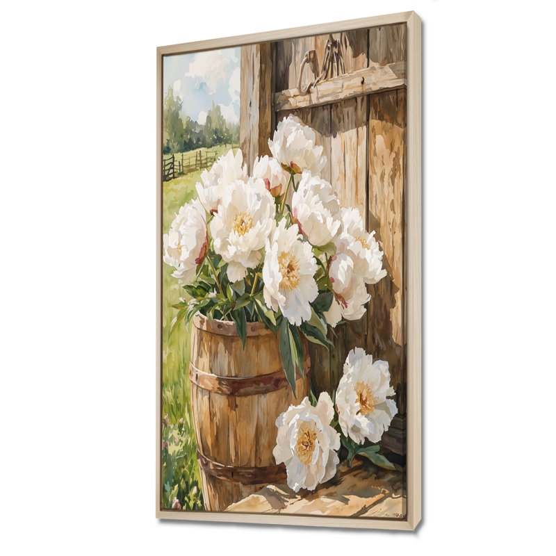 Ferme, pivoines dans la péninsule de chèvre II - pivoines, art sur toile, H 60 po x l 28 po, Reproduction avec cadre flottant
