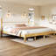 Lit très grand avec conception en bois massif, tête de lit rembourrée en molleton de luxe, quatre pieds fuselés, cadre de rangement sous le lit en bois d'hévéa, support central, pieds pour le style-747396488