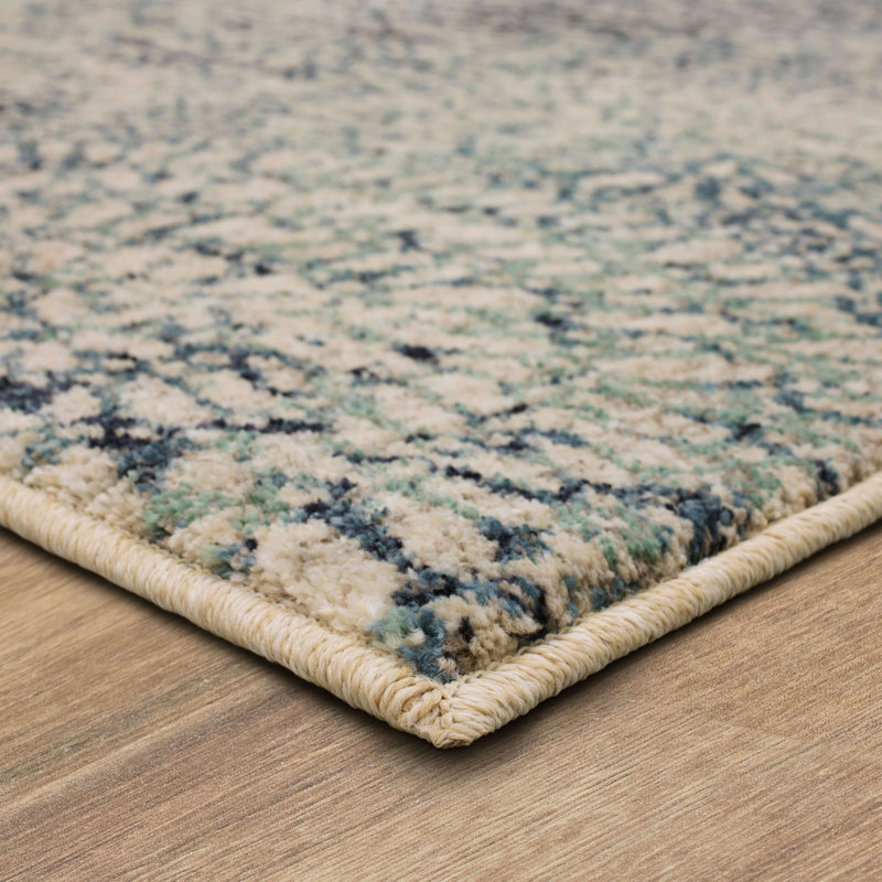 Gray and Blue Floral Synthetic Runner Rug