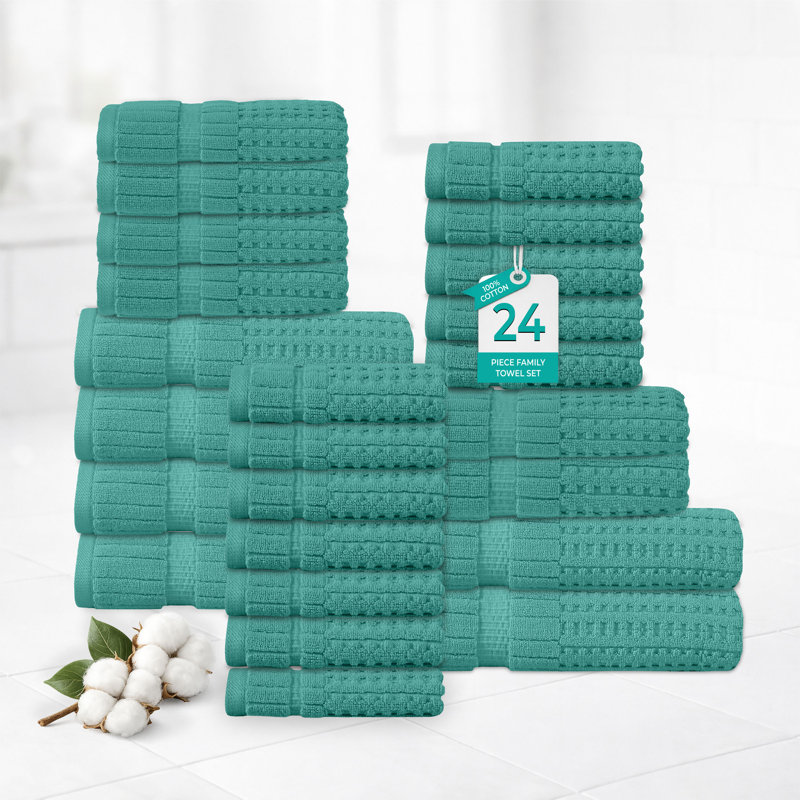 Ensemble de serviettes 24 pièces Willow - 100% coton peigné, qualité supérieure 630 g / m², turquoise, ultra doux et très absorbant (6 serviettes de bain, 6 serviettes à main, 12 serviettes de toilette)