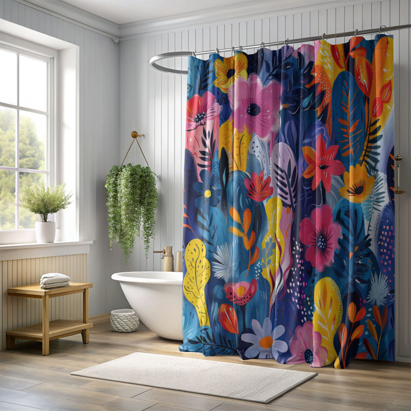 Joyful Art - Rideau de douche Premium, H 74 po x l 71 po