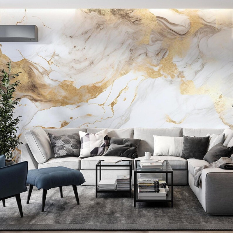 Cream & Gold Marble Wall Mural, 192" L x 108" W