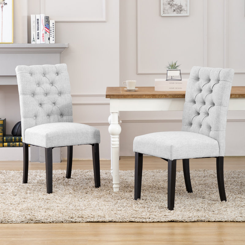 Chaise d'appoint rembourrée en lin capitonné Wren, Gris pâle, 2