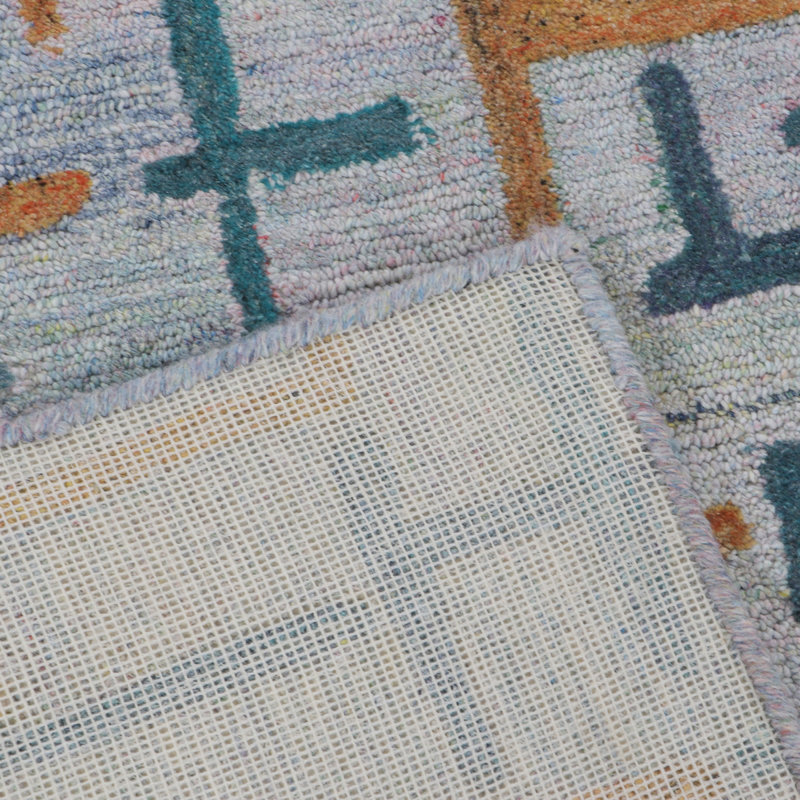 Campbell Hand-Tufted Geometric Indoor/Outdoor Rug Blue/Teal/Orange, Runner 2'6" x 5'