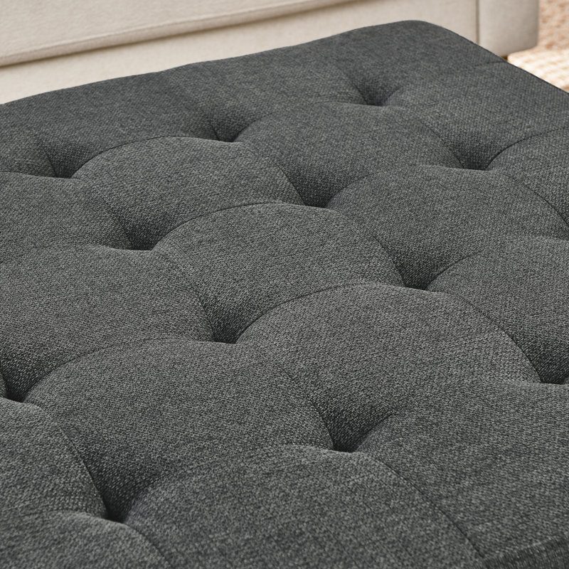 Upholstered  34.25"Square Coffee Table with Beech Wood Shelf and Frame, Dark Gray
