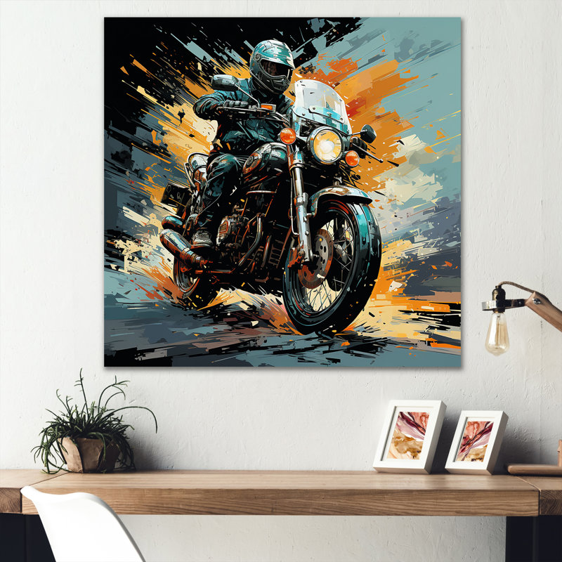 Motocyclette sur toile, Toile tendue, H 24 po x l 24 po x P 1 po