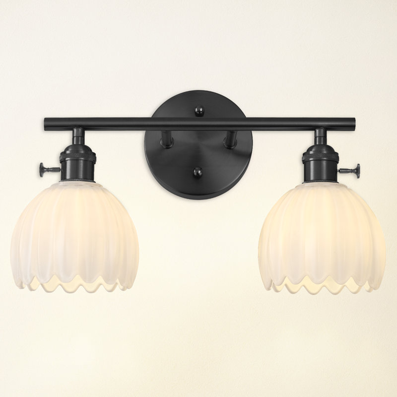 Light Dimmable Bathroom Vanity Light With White Glass Shades, Matte Black, 9.17" H x 14.9" W x 6.8" D, 2 Lights