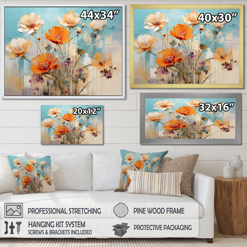 " Orange Blue Cactus Representation ", 30" H x 40" W x 1.5" D, Black Picture Framed