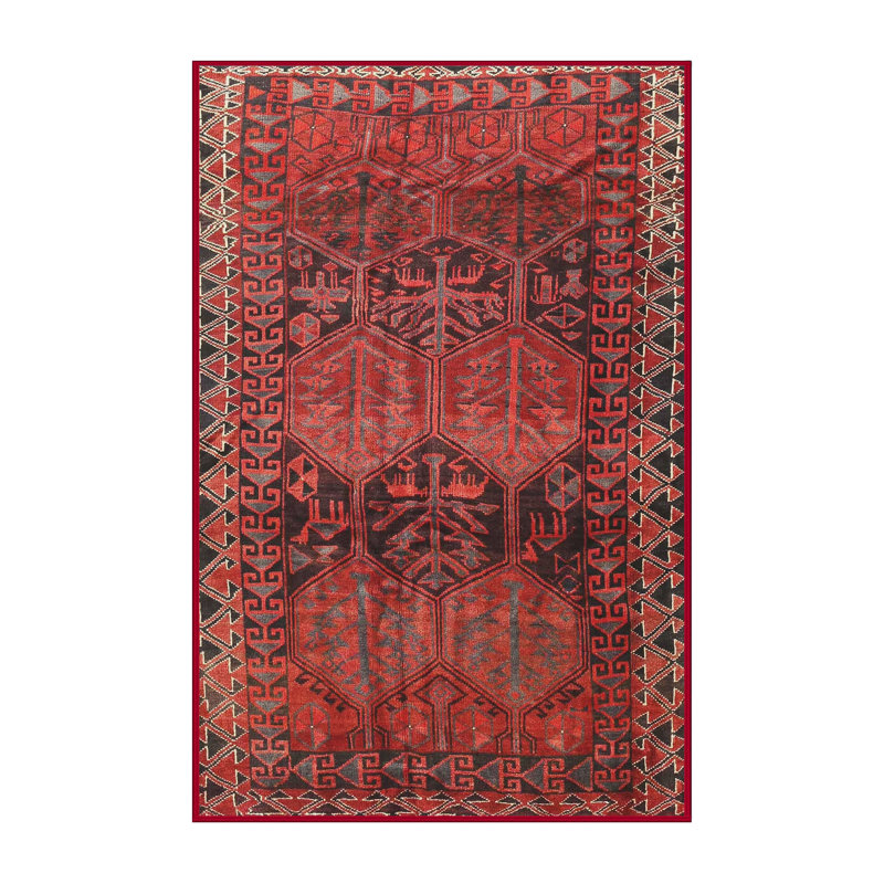 Tapis traditionnel mehroon/noir/bleu, Rectangle 5 pi x 7 pi
