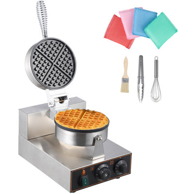 360° Rotating Electric Waffle Maker 110V 1200W Stainless Steel Non-Stick Flip Iron Temp Time Control 50-250℃ Commercial Home Use