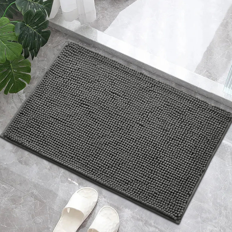 Neveaha Luxury Chenille Soft Absorbent Microfiber Rectangle Bath Mat, Dark Grey, 2cm H x 50cm W x 80cm D