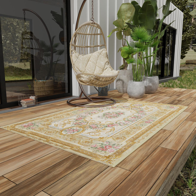 Tapis traditionnel d'extérieur Nil ivoire et beige