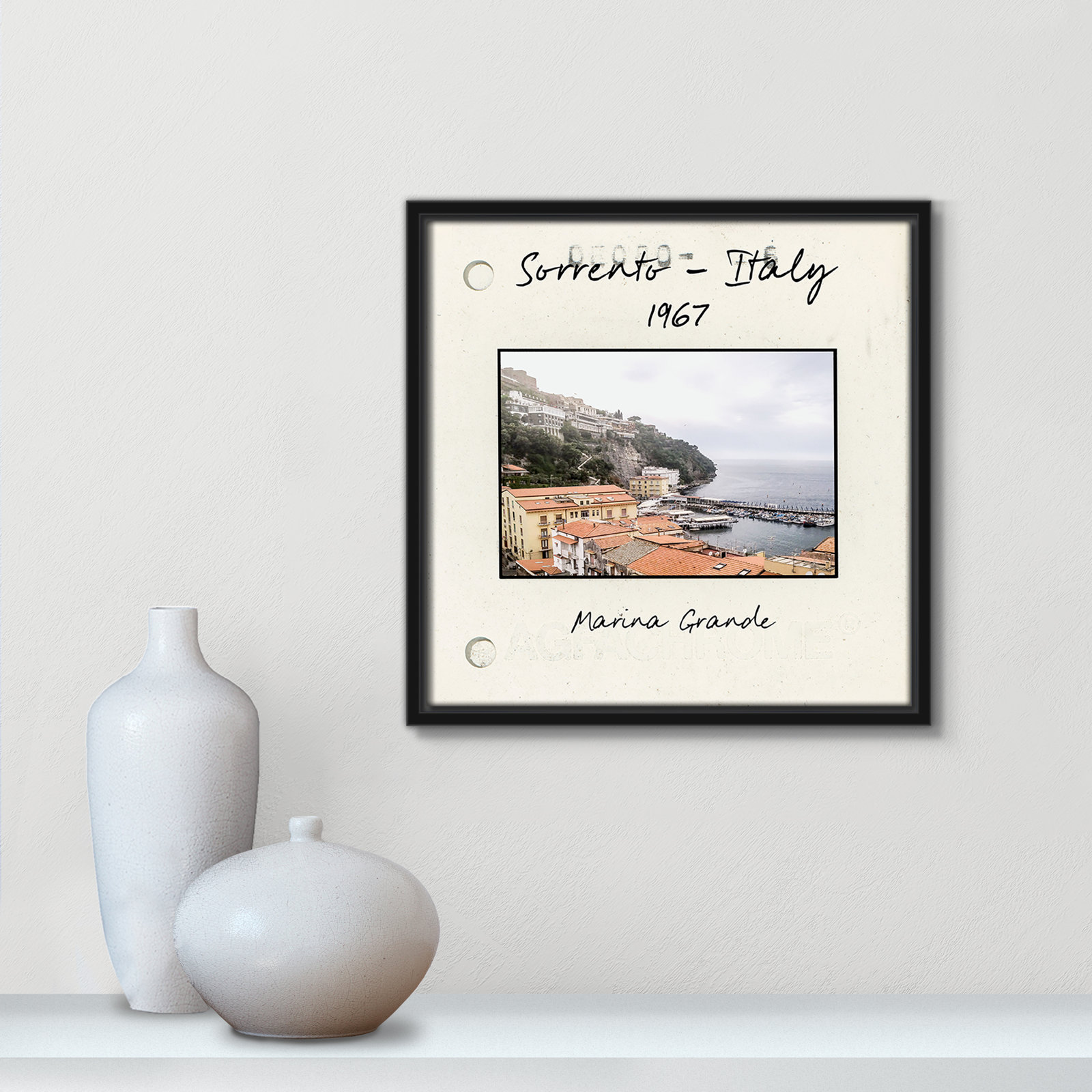 Travel Slide Collection "Sorrento, Italy" Print, 13.5" H x 13.5" W x 2" D, Black Floater Framed Canvas