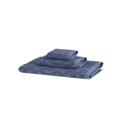 Ensemble de trois serviettes de toilette en coton turc bleu marine à motifs floraux