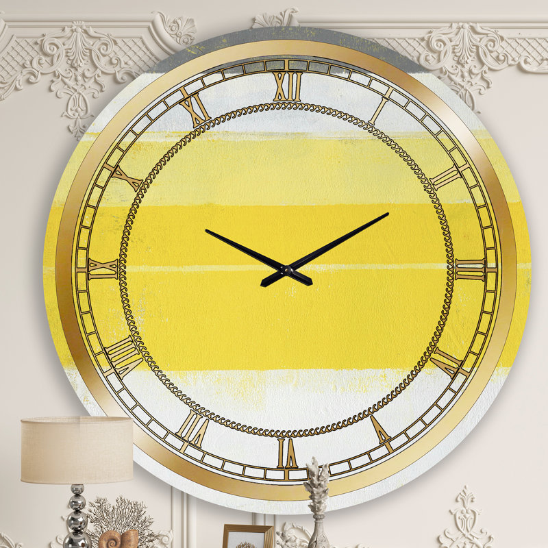 Gris et jaune bleu abstrait III - horloge murale moderne, Grand