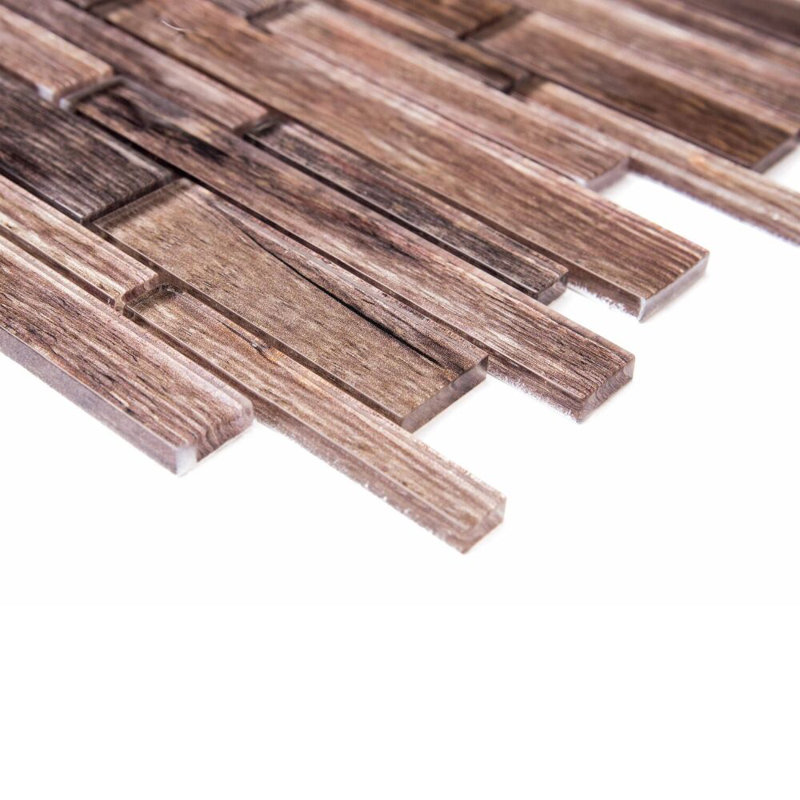 Woodland 1" x 3" Wood Look Glass Mosaic Tile, Maple
