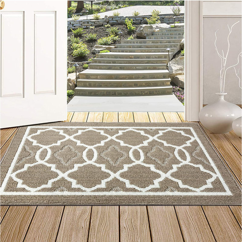 Non-Slip Geometric Doormat, 32" W x 48" L, Khaki