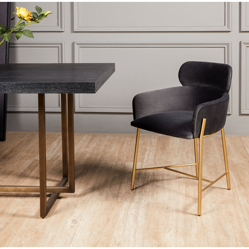 Tighe 19.3'' H Upholstered Armchair, Dark Grey, Gold