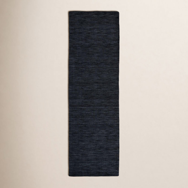 Tapis en laine tissé à la main Kaden, Noir, Tapis de couloir 2 pi 6 po x 8 pi