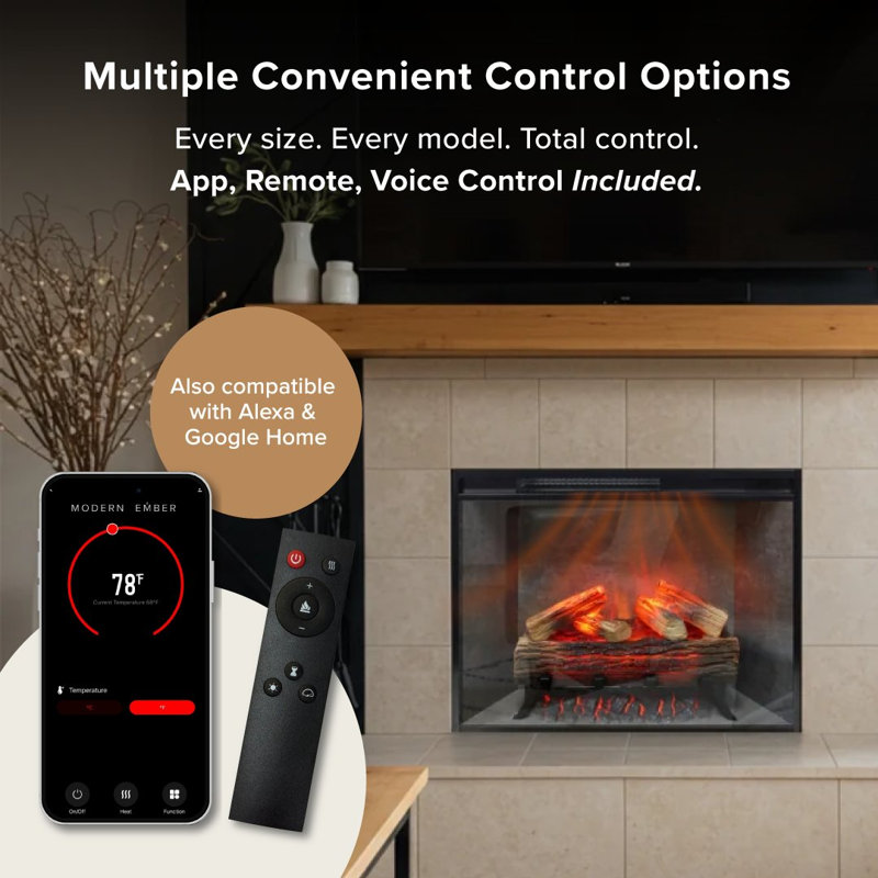 Electric Smart Fireplace with Heat, 23-Inch