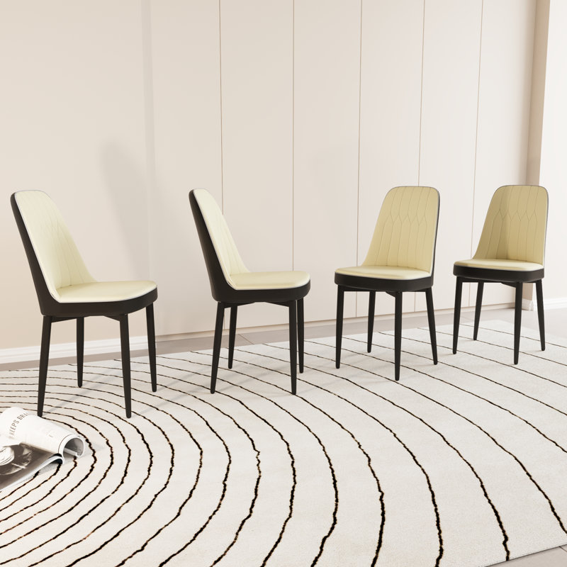 Ensemble de 4 chaises de salle à manger modernes avec pieds en métal, Beige/noir