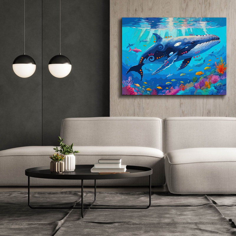  «Happy Humpback» par Dean Russo, art mural sur toile, 54 po x 40 po, H 40 po x l 54 po
