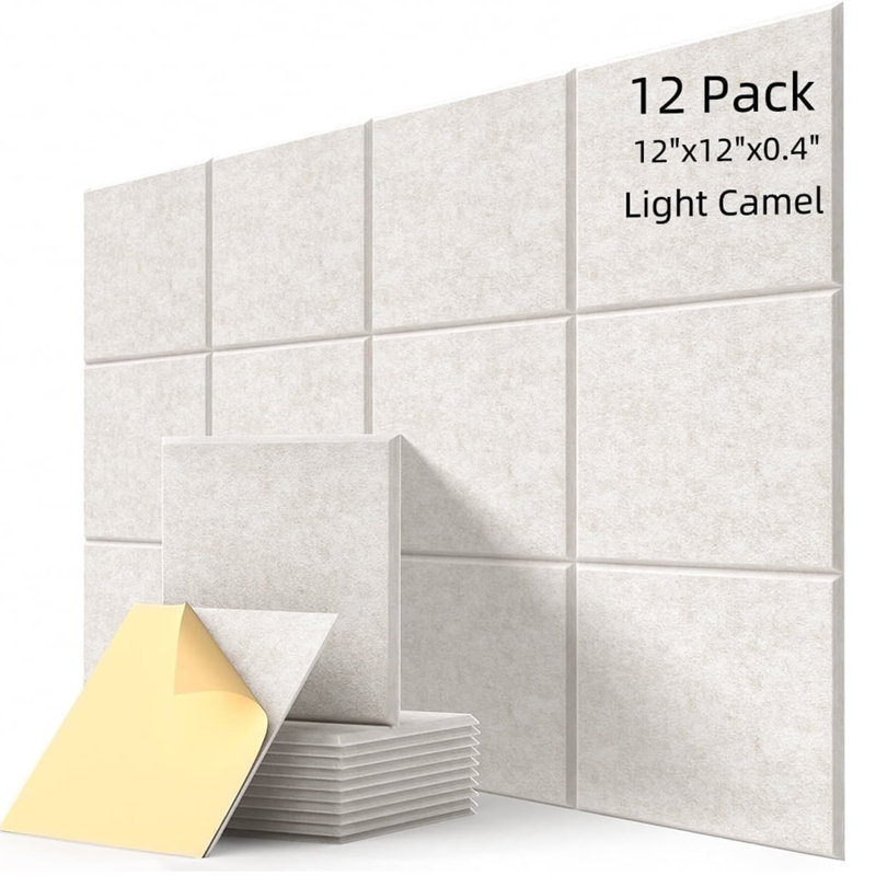 Acoustic Panels 12-Pack Soundproof Wall Panels 12"X12"X0.4" Sound Panels High Density Sound Dampening Panels, Light Camel