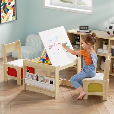 Kids Table And Chairs, Wooden Kids Table And Chair Set, Kids Table With Removable Blackboard, Toddler Table And Chairs With Storage Drawer, Kids Activ by Zoomie Kids