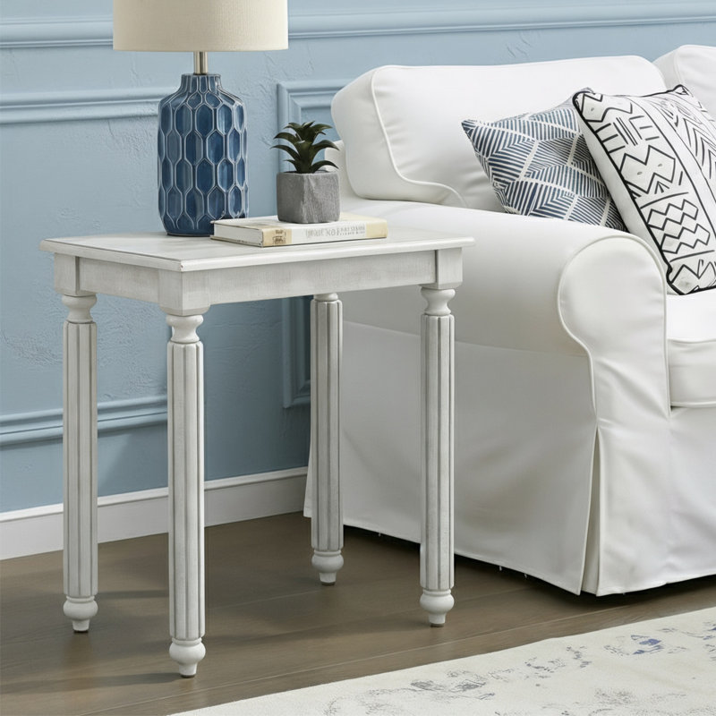  Locke 23.6" Rustic Solid Wood Turned Leg Rectangular End Table, Gray