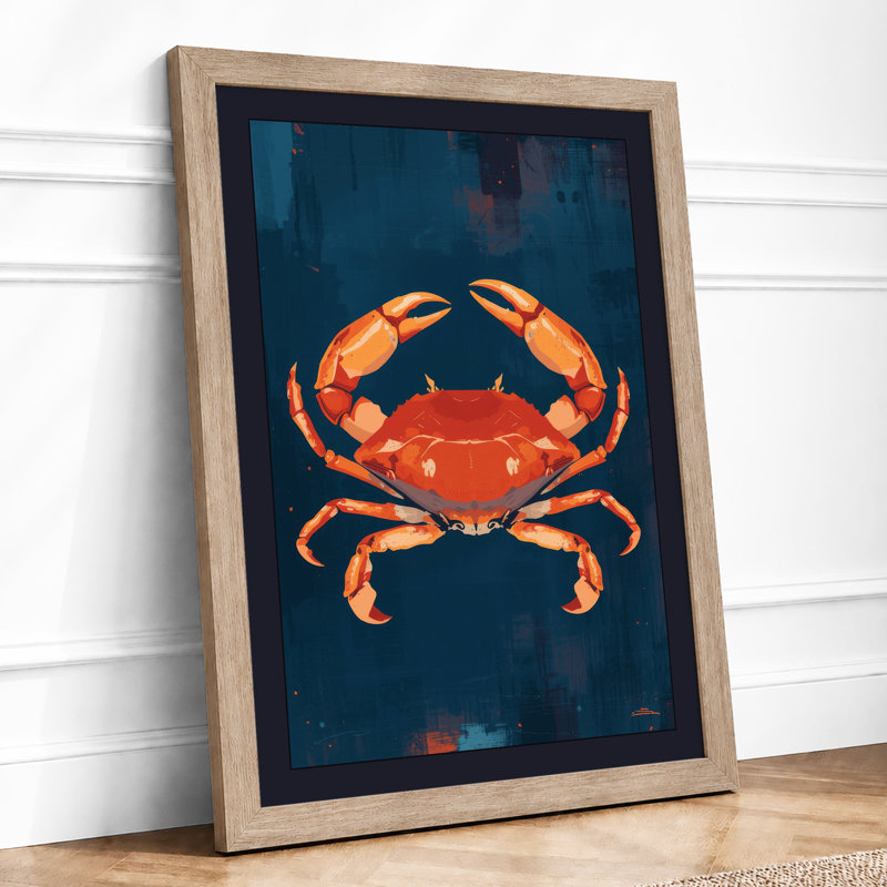 Crimson Crab Coastal - Framed Print, A1 - 84.1 x 59.4 cm, Oak