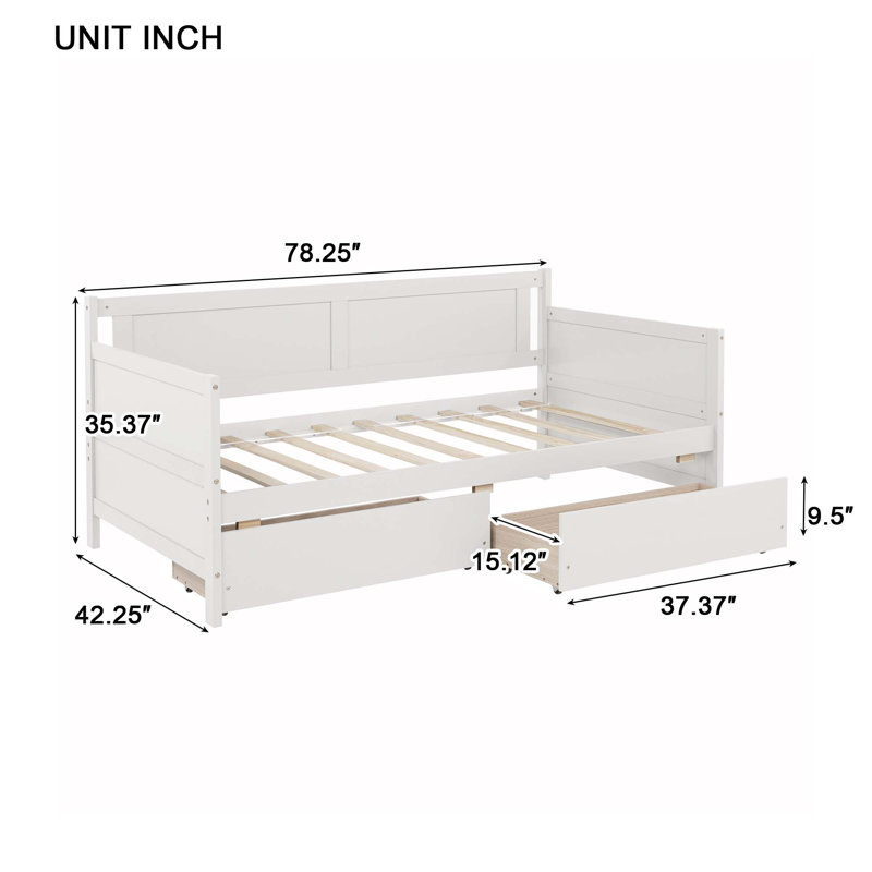 Twin Size Pine Wood Daybed With Two Storage Drawers, White