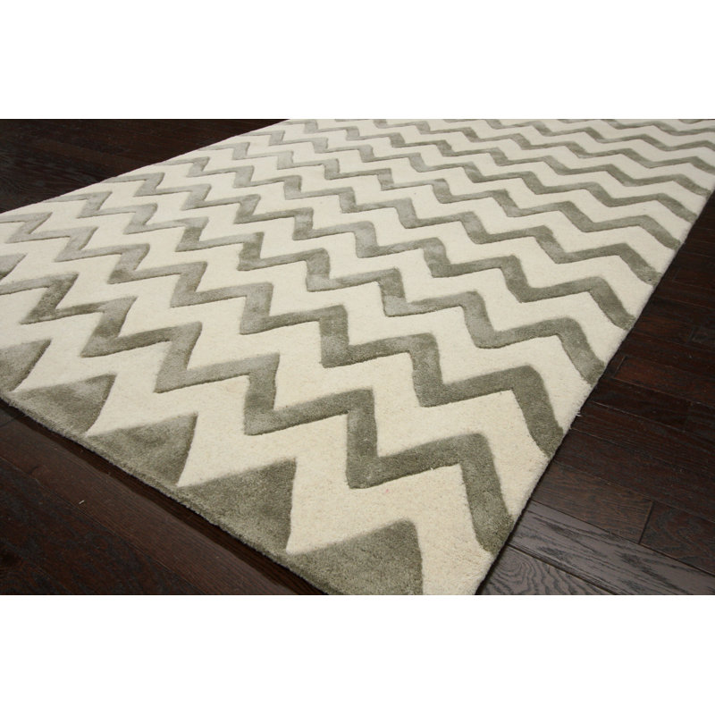 Tapis Chevron Main-touffeté Argenté Selene, 7'6" x 9'6"