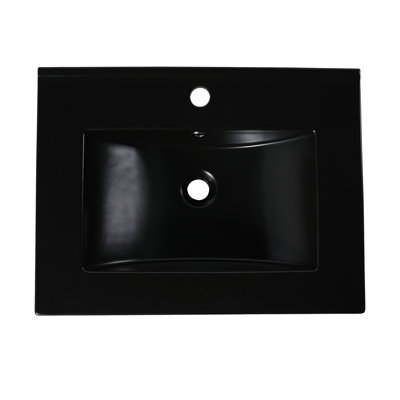 Black Ceramic Basin Sink 24", 4.72" Internal Depth, 0.81" Countertop, Exquisite Detail Top Functional