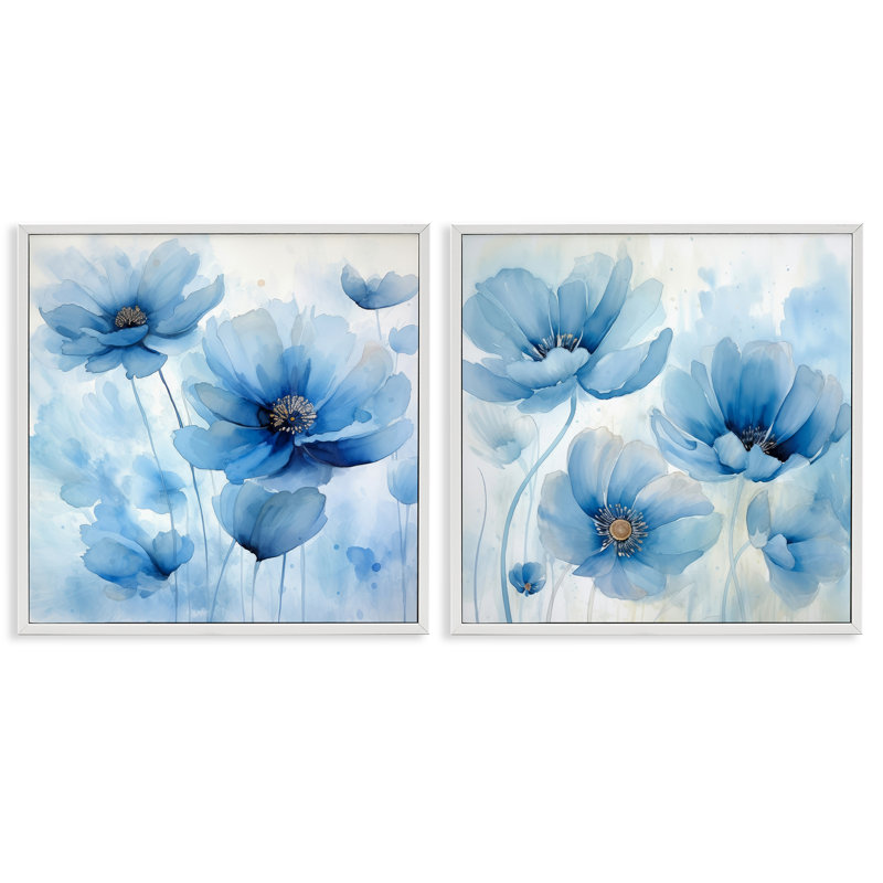  Ensemble de 2 giclées saturées de fleurs bleues par Irena Orlov, H 24 po x l 24 po