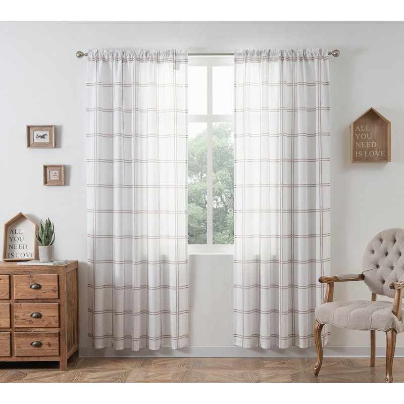 Chinani Semi Sheer Curtain Pair, 52" W x 84" L, Khaki